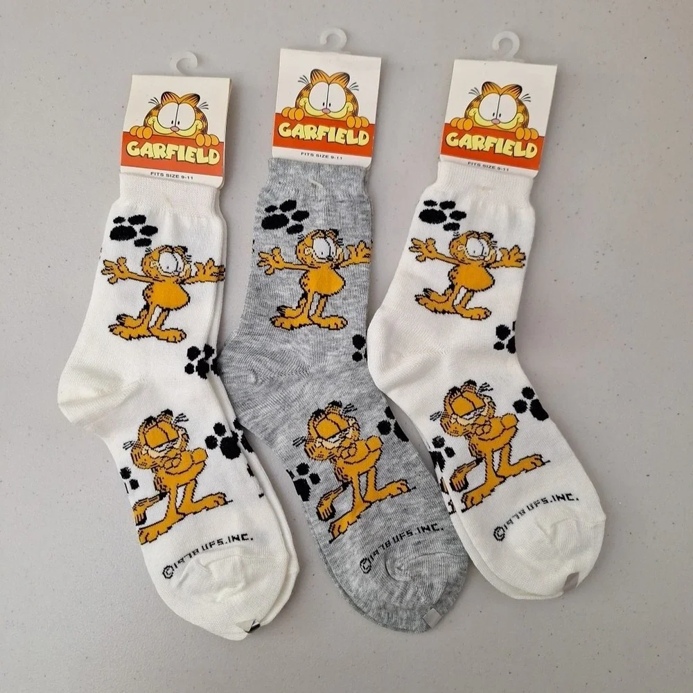 Vintage United Features 1978 GARFIELD THE CAT Women's Crew Socks Novelty NWT